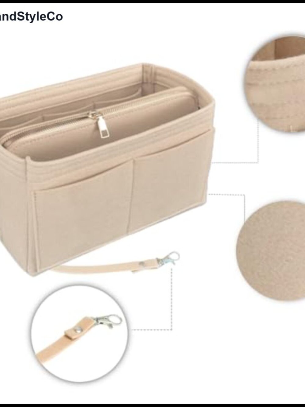 Felt Purse Organizer Insert Handbag Divider with 14 Compartments and Keychain - Picture 3 of 5